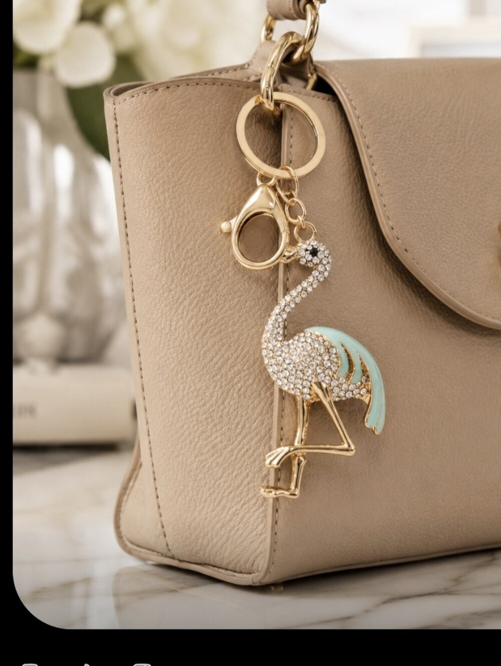 Elegant Gold Flamingo Keychain